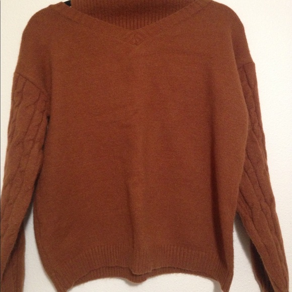 Rust Brown Soft Turtleneck Sweater with Shoulder Cut-outs - Picture 8 of 9